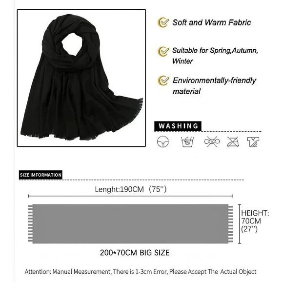 Swat Pany Scarf For Women Winter Pashmina Shawls For Women Wedding Shawls -Black - Picture 6 of 7